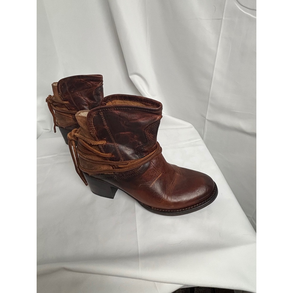Freebird Casey Women Brown Leather Distressed Lace Up Ankle Boots Block Heel